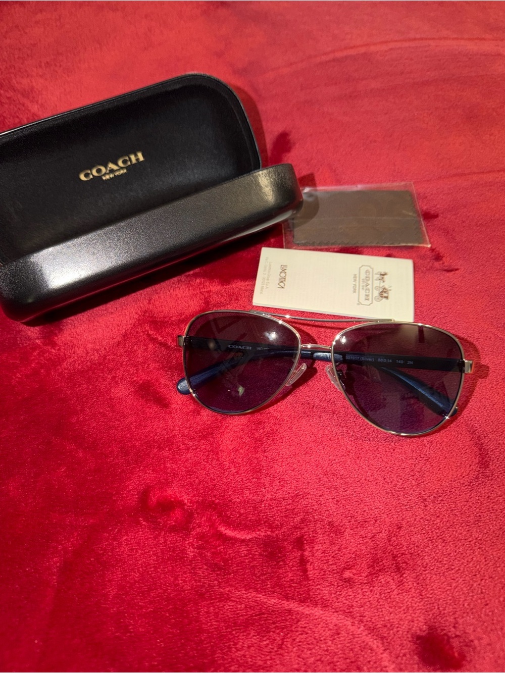 Coach Aviator Sunglasses in Black with Blue Lenses